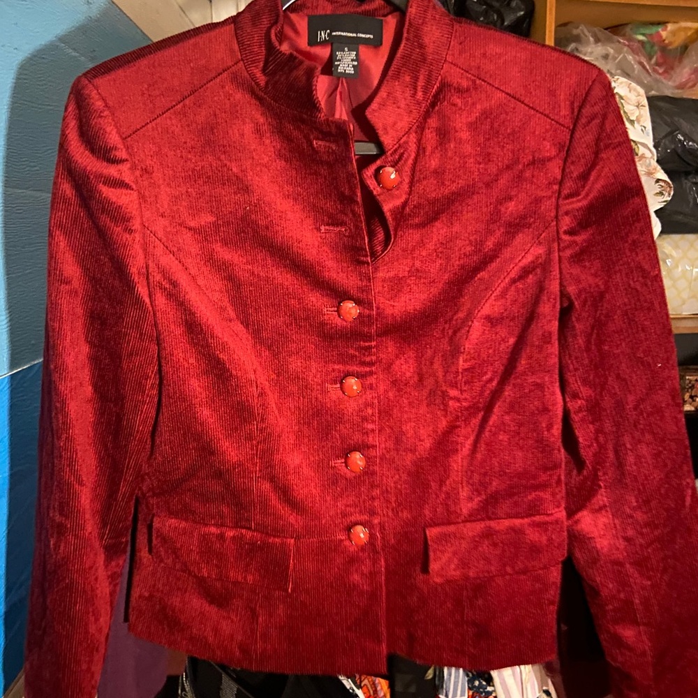 Inc crushed velvet burgundy cropped blazer